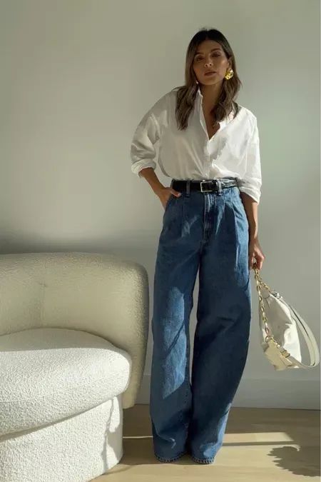 Loose Jeans Outfit, Baggy Jeans Outfits, White Shirt Outfits, Looks Jeans, Blue Jean Outfits, Jeans Outfit Women, Skandinavian Fashion, 2024 Outfits, Work Fits