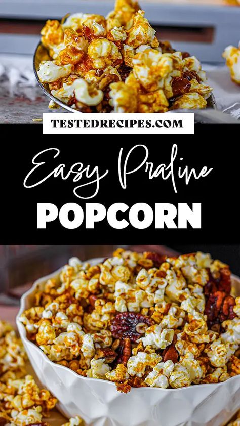 Praline Popcorn Praline Popcorn, Making Popcorn, Pop Popcorn, Cracker Jacks, Honey Nut, Family Together, Pecans, Gluten Free Vegetarian, Yummy Snacks