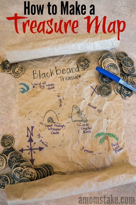 Treasure Map Craft, Treasure Maps For Kids, Pirate Crafts, Map Crafts, Maps For Kids, Pirate Day, Pirate Birthday Party, Treasure Map, Pirate Treasure