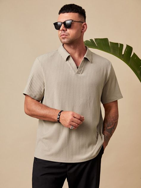 Free Returns ✓ Free Shipping On Orders $49+ ✓. Extended Sizes Men Solid Ribbed Knit Polo Shirt- Men Polo Shirts at SHEIN. Black Knit Shirt Outfit, Khaki Polo Outfit Mens Fashion, Mens Knit Polo Shirt Outfit, Tan Polo Shirt Outfit Men, Short Sleeve Dress Shirt Men Outfits, Plus Size Men Outfits Casual Summer, Knitted Shirts Men, Knit Polo Men Outfit, Business Casual Black Men