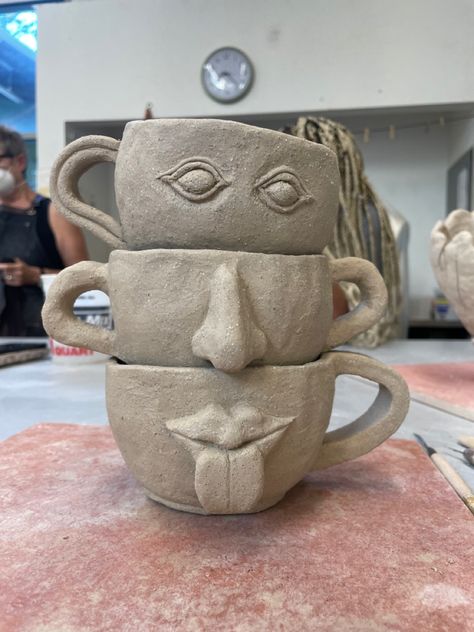 Clay face sculpture #mug #sculpture #art #clay #ceramics #art Mug With Face Ceramics, Face Mugs Clay, Face Mugs Ceramic, Mugs With Faces, Clay Face Sculpture, Mug Sculpture, Face Sculpture, Sculpture Art Clay, Clay Things