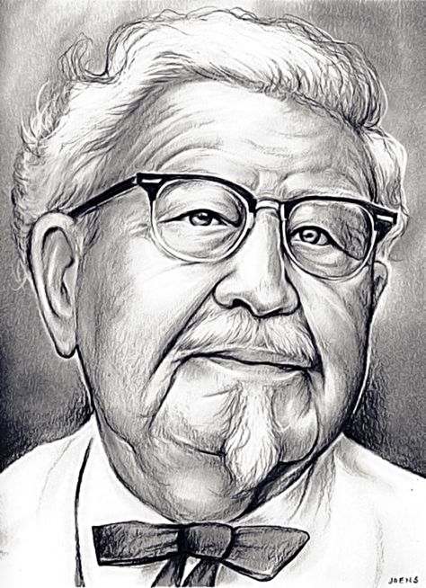 Drawing With Charcoal, Celebrity Art Drawings, Colonel Sanders, Realistic Pencil Drawings, Celebrity Caricatures, Caricature Drawing, Celebrity Drawings, Celebrity Portraits, Pencil Art Drawings