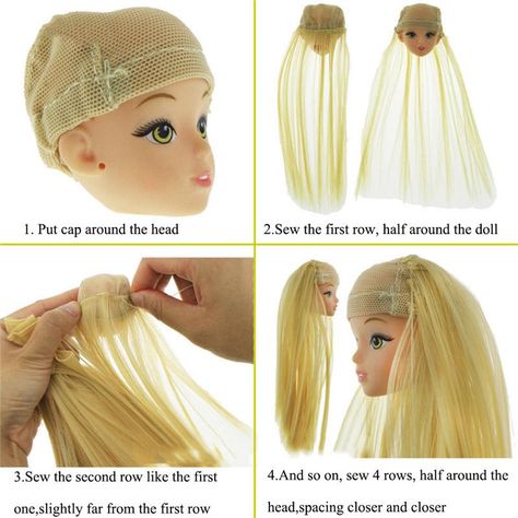 Doll Wig Tutorial, Doll Hair Repair, Diy Doll Wig, Wig Tutorial, Rag Doll Tutorial, Doll Face Paint, Bjd Wig, Doll Making Tutorials, Diy Props