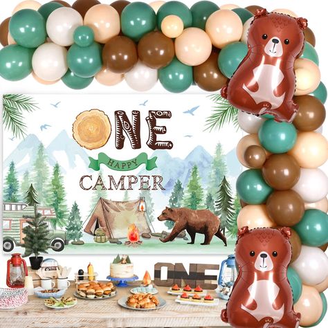 Camping 1st Birthday, 1st Birthday Decorations Boy, One Happy Camper Birthday, Happy Camper Birthday Party, Camping Theme Birthday Party, Kids Cake Toppers, One Happy Camper, 1st Birthday Party Decorations, First Birthday Party Decorations