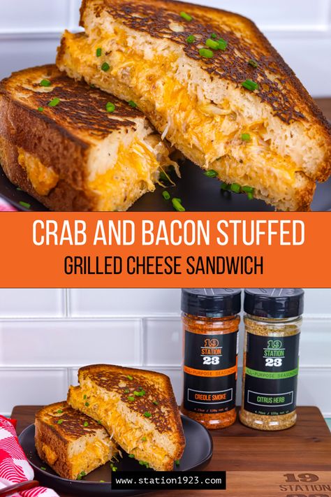 Crab Grilled Cheese Sandwiches, Salmon Grilled Cheese, Crab Grilled Cheese, Sandwiches Board, Bacon Grilled Cheese Recipes, Sandwich Specials, Grill Favorites, Bacon Grilled Cheese Sandwich, Gourmet Grilled Cheese Sandwich