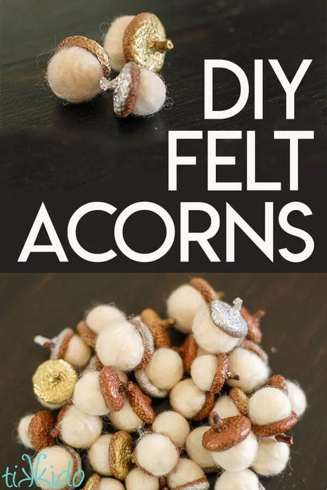 Acorn Cap Crafts, Make Felt Balls, Acorn Diy, Thanksgiving Posts, Felt Acorns, Felt Ball Crafts, Felted Wool Acorns, Felt Acorn, Diy Wool Felt