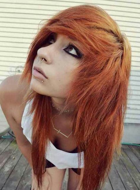 #orange #dyed #hair #pretty Orange Scene Hair, Ginger Scene Hair, Emo Orange Hair, Ginger Emo Hair, 2000s Internet, Scene Girl Hair, Emo Bangs, Tmnt Au, Scene Haircuts