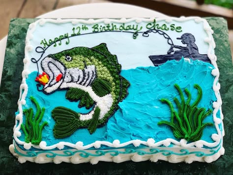 Bass Birthday Cake, Salmon Birthday Cake, Fish Cakes Birthday, Fishing Sheet Cake, Bass Fish Cake, Ofishally Retired, Fishing Birthday Cake, Easy Fish Cakes, Fishing Theme Cake