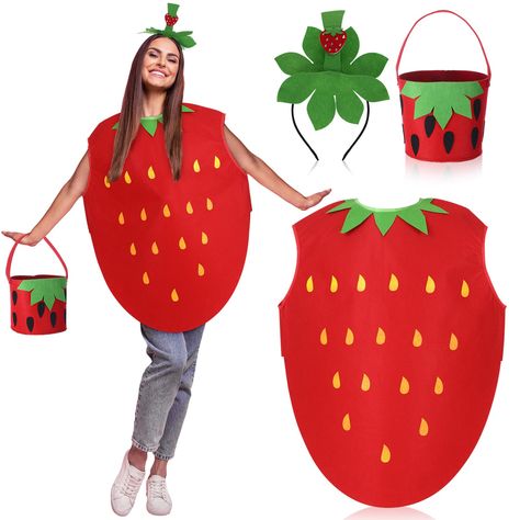 PRICES MAY VARY. Halloween Strawberry Costume: you will get 1 strawberry poncho outfits costume for women, 1 strawberry headband, 1 strawberry hand basket, very cute and classic costumes for strawberry; You can wear them on Halloween party or share them with your family, children or friend Quality Material: the strawberry Halloween costume is made of reliable, lightweight felt fabric, with soft texture for comfortable wearing, easy to put on and take off, convenient to clean and store, loose fit Strawberry Fancy Dress, Fruit Fancy Dress, Strawberry Halloween, Funny Fancy Dress, Food Halloween Costumes, Pineapple Costume, Strawberry Costume, Fruit Costumes, Strawberry Outfit