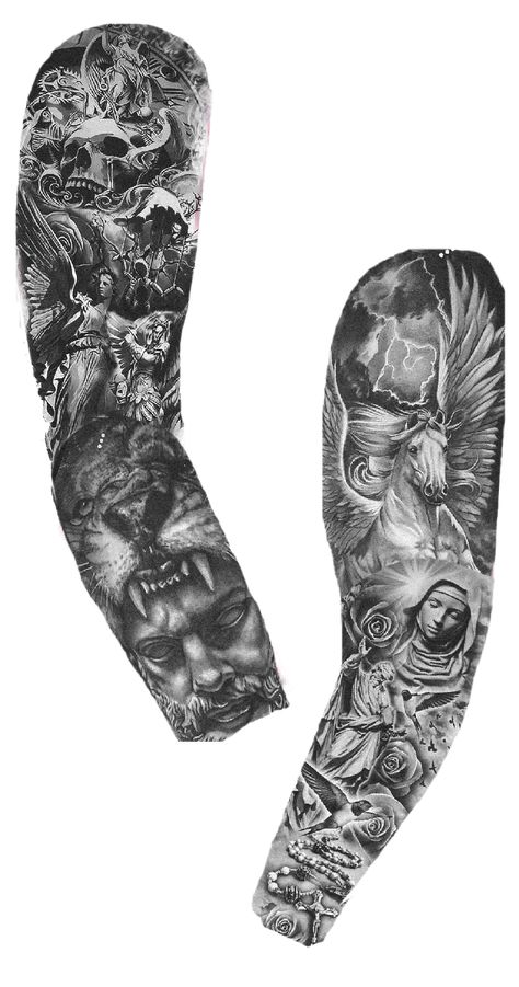 Black White Tattoo Men, Full Black Tattoo Design, Black And Grey Arm Tattoos, Black And Grey Arm Sleeve, Black And Grey Tattoos Sleeve Men, Biblical Sleeve Tattoos, Whole Sleeve Tattoo, Sleeve Tattoo Designs Men, Black And White Sleeve Tattoo