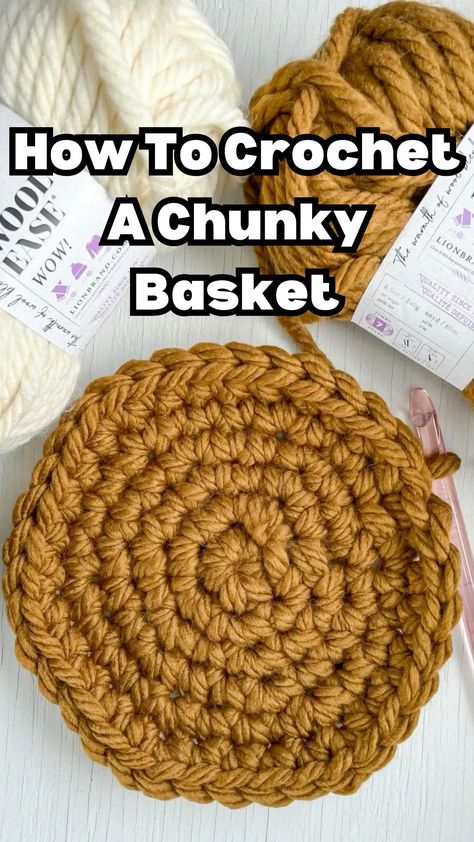 Free Chunky Single Crochet Basket Pattern and Video Tutorial Crochet Basket Diagram, Crochet Scrap Basket Free Pattern, Crochet Santa Basket Pattern, Best Yarn For Crochet Baskets, Crochet Basket Super Bulky Yarn, Beginner Crochet Projects Bulky Yarn, Crochet Basket For Beginners, Free Crochet For Beginners, Quick Chunky Crochet Projects