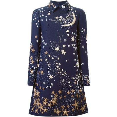 Valentino 'Cosmo' beaded a-line dress (€13.595) ❤ liked on Polyvore featuring dresses, valentino, short dresses, vestidos, blue, a line dress, blue a line dress, short blue dress, long sleeve mini dress and blue dresses Long Sleeve A Line Dress, Beaded Dress Short, Space Dress, Long Sleeve Collared Dress, Space Fashion, A Line Cocktail Dress, Blue Dress Short, Blue Long Sleeve Dress, Valentino Dress