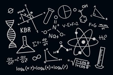 Hand drawn scientific formulas on chalkb... | Free Vector #Freepik #freevector #background #education #wallpaper #science Science Mural, Scientific Formulas, History Of Chemistry, Science Formulas, Chalkboard Wallpaper, 11th Chemistry, Abstract Science, Laboratory Design, Science Icons