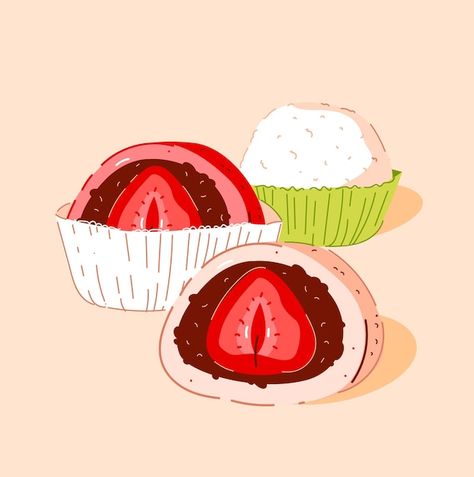 Vector daifuku, japanese sweetness, a sm... | Premium Vector #Freepik #vector #bowl #korean-food #lunch #meal Cake With Filling, Strawberry Mochi, Japanese Food Traditional, Food Vector, Food Ad, Illustration Advertisement, Vector Food, Cake Fillings, Illustration Food