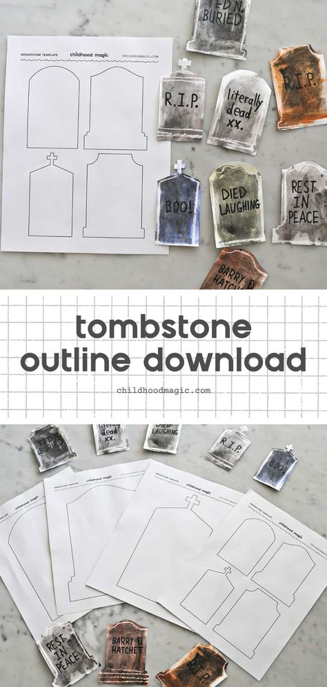 Printable Tombstone Template - Free Gravestone Outline - Halloween Tombstone Ideas, Tombstone Designs Halloween Decorations, Tombstone Outline, Diy Gravestone Halloween, Diy Tombstones Halloween, Halloween Templates Free Printable, Tombstone Template, Museum Job, Halloween Tombstones Diy