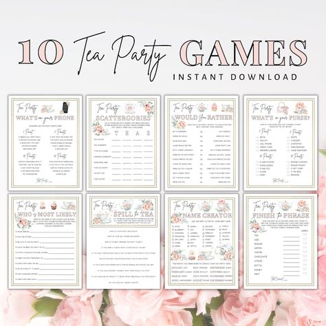 Tea Party Games Printable, Tea Party Activities, Ladies Tea Party Games, Tea Party Bundle, Pink Tea Party Games, Tea Party Game, Tea Party - Etsy Ladies Tea Party, Tea Party Activities, Adult Tea Party, Party Games Printable, Tea Party Games, Pink Tea Party, Tea Party Sandwiches, Victorian Tea Party, Tea Party Tea