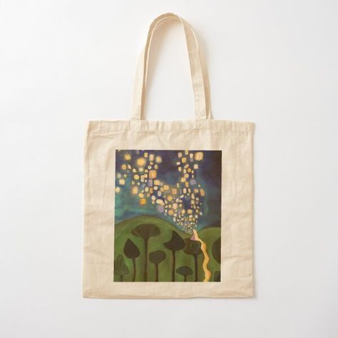 Disney Tote Bags for Sale | Redbubble Disney Tote Bags Diy, Tote Bag Decorating Ideas, Tote Bag Painting Ideas Aesthetic, Tangled Floating Lanterns, Toat Bag, Aesthetic Tote Bag Design, Hand Painted Tote Bags, Tote Bag Painting Ideas, Disney Tote Bag