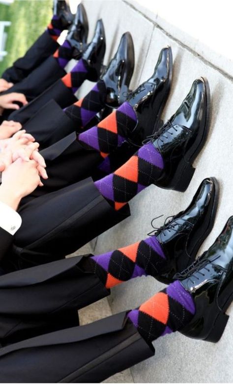 Purple Black And Orange Bouquet, Black And Orange Groomsmen, Plum And Orange Wedding Decorations, Halloween Wedding Groomsmen, Purple Orange And Black Wedding, Eggplant Burnt Orange Wedding, Purple And Orange Groomsmen Attire, Plum And Orange Wedding Ideas, Black Purple Orange Halloween Wedding