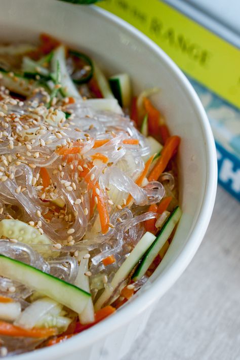 Harusame Salad (バンサンスー) Cold Asian Glass Noodle Salad, Cold Glass Noodle Salad, Harusame Salad Recipe, Vermicelli Pasta Salad, Sunomono Salad Recipe, Vermicelli Noodle Salad, Vermicelli Recipes Vegetarian, Ricepaper Springrolls, Japanese Noodle Salad