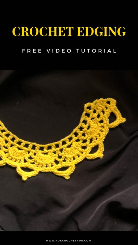 A yellow crochet lace border Crotchet Edges, Crochet Lace Border, Crochet Edging Tutorial, Crochet Edging Pattern, Crochet Diagrams, Crochet Border Patterns, Crochet Border, Crochet Lace Edging, Tutorial Crochet