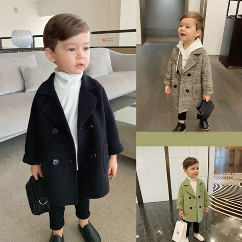 Boys Trench Coat, Wool Winter Jacket, Plaid Outerwear, Boys Winter Coats, Coat Spring, Baby Boy Jackets, Long Coat Jacket