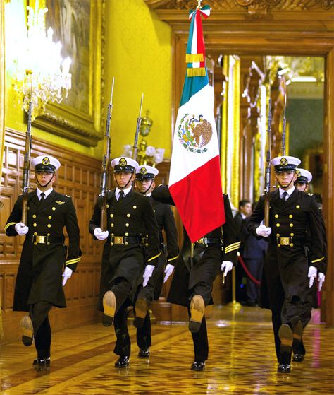 Mexican army war college cadets escorting the flag during an official celebration [800x945] Mexican Army, Mexican Flags, All Countries, Men In Uniform, The Flag, Military Uniform, The Military, Quality Images, South America