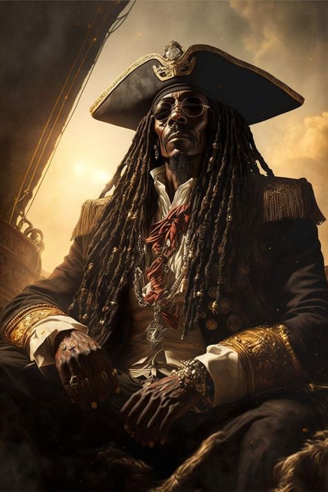 Black Pirate Character Design, Pirate Profile Picture, Pirate D&d, Black Pirate Art, Black Sails Art, African Pirate, Pirate Digital Art, Pirate Art Male, Dnd Pirate Character Design