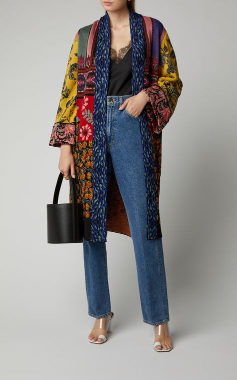 Etro Maglia Floral-Print Crepe Robe Pull Mohair, Mode Kimono, Winter Fashion Boots, Batik Fashion, Batik Dress, Kimono Fashion, Global Fashion, Kimonos, Moda Operandi