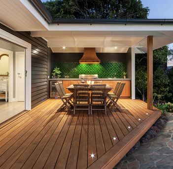 Photo of teak deck on Kayu Ground Deck, Outdoor Deck Lighting, Contemporary Backyard, Led Deck Lighting, Floating Deck, Deck Lights, Timber Deck, Deck Lighting, Outdoor Deck