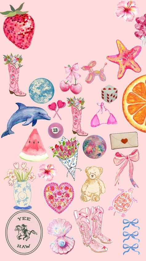 Shuffles Aesthetic Wallpaper, Cute Collage Pictures, Pink Collage Wallpaper, Girly Scrapbook, Summer Prints Wallpaper, Cute Collage, Aesthetic Office, Pink Collage, Simplistic Wallpaper