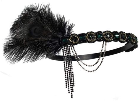 1920s Flapper Headpiece, Diy Flapper Headband, 1920 Outfit Ideas, Diy Feather Headband, Speakeasy Aesthetic, 1920 Party, 1920s Outfit, Gatsby Outfit, 1920s Flapper Costume