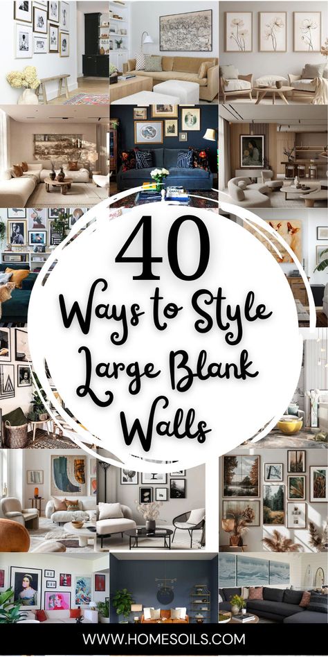 Discover 40 creative ways to style large blank walls! From art displays to innovative shelving, find ideas to transform empty spaces into stunning focal points. Explore now for inspiration! Multiple Picture Display Ideas, Wall Displays Living Room, Shelf And Picture Wall, 6 Paintings On Wall, How To Style Tall Walls, What To Put On A Large Blank Wall, Fun Painted Accent Walls, Wall Art Large Space, Large Inexpensive Wall Art