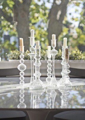 Colored Glass Candlesticks - Ideas on Foter Clear Candles, Candle Stick Decor, Fireplace Mantle Decor, Reception Table Decorations, Silver Christmas Decorations, Cupcake Stands, Marriage Decoration, London Home, Silver Linings