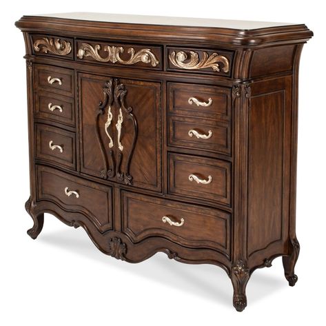 Michael Amini Furniture Designs | amini.com Commode Shabby Chic, 12 Drawer Dresser, Antique Mirror Glass, Dresser Wood, Antiqued Mirror, Royal Furniture, Michael Amini, Shabby Chic Dresser, Tall Dresser