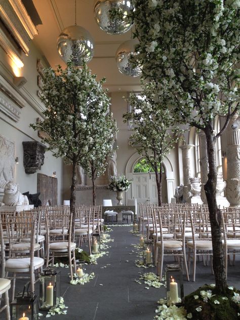 Weddings, blossom trees, ceremony decoration, Aynho Park Garden Wedding Ceremony Decorations, Blossom Tree Wedding, Church Aisle Decorations, Tree Wedding Ceremony, Wedding Church Aisle, Unique Wedding Ceremony Ideas, Wedding Tree Decorations, Backyard Wedding Ceremony, Small Backyard Wedding