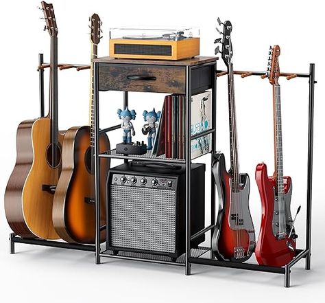 Music Room Design Ideas, Multi Guitar Stand, Guitar Amp Stand, Multiple Guitar Stand, Diy Guitar Stand, Electric Guitar Stand, Guitar Hangers, Luthier Workshop, Guitar Storage