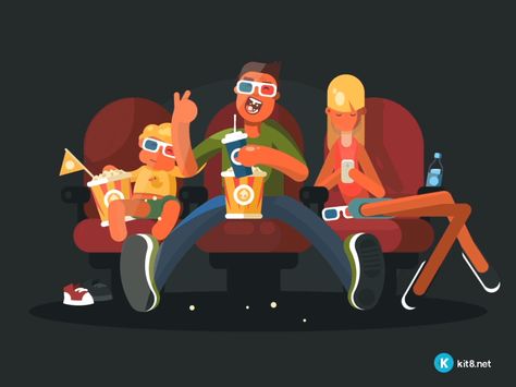 Family in cinema by Tigran Manukyan (kit8)  #Design Popular #Dribbble #shots Cinema Animation, Family Animation, Watch Drawing, Cinema Design, Animation Illustration, Human Logo, First Animation, Motion Design Animation, Gif Animation