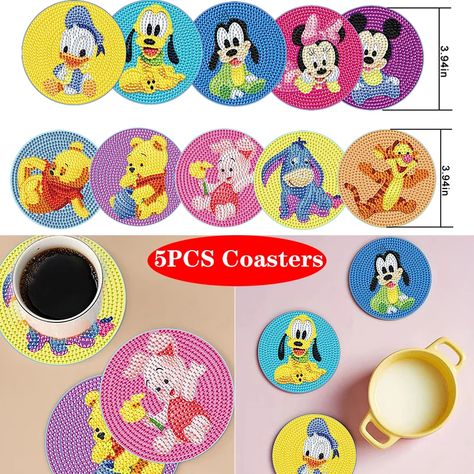 New 5pcs Diy Disney Diamond Painting Pooh Mickey Coasters Rhinestones Art Mosaic Table Placemat Insulation Pad Home Decoration - Diamond Painting Cross Stitch - AliExpress Disney Coasters, Painting Table, Coasters Diy, Painting Cross Stitch, Diy Disney, Art Mosaic, Table Coasters, Mosaic Table, Diy Coasters