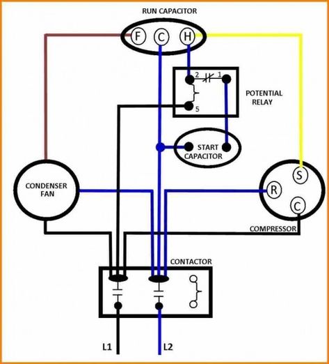 Capacitors For Compressor Wiring Diagram Ac Capacitor, Ac Wiring, Hvac Air Conditioning, Ac Fan, Refrigeration And Air Conditioning, Air Conditioner Compressor, Air Conditioner Repair, Electrical Circuit Diagram, Electrical Wiring Diagram