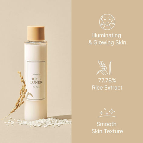 I'm From Rice Toner, 77.78% Rice Extract from Korea, Glow Essence with Niacinamide, Hydrating for Dry Skin, Vegan, Alcohol Free, Fragrance Free, Peta Approved, K Beauty Toner, 5.07 Fl Oz, Valentine Rice Toner, Oil And Water, Smooth Skin Texture, Glass Skin, Combination Skin, Dull Skin, Korean Skincare, Radiant Skin, Makeup Skin Care