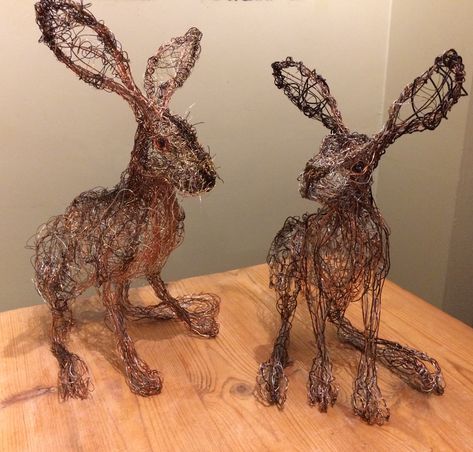 Chicken Wire Sculpture Diy, Hare Sculpture, Chicken Wire Sculpture, Chicken Wire Art, Barbed Wire Art, Chicken Wire Crafts, Wire Art Sculpture, Rabbit Sculpture, Willow Weaving