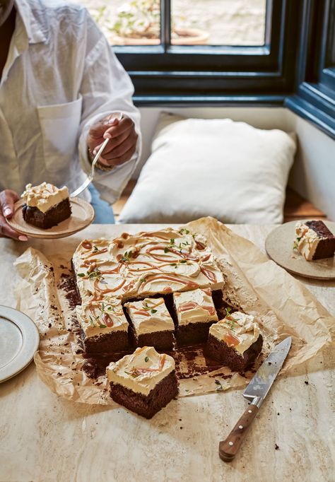 Chocolate Buttermilk Cake, Cherry Slab Pie, Chocolate Traybake, Traybake Cake, Cafe Cakes, Buttermilk Chocolate Cake, Autumn Baking, Salad Cake, Chocolate Dishes