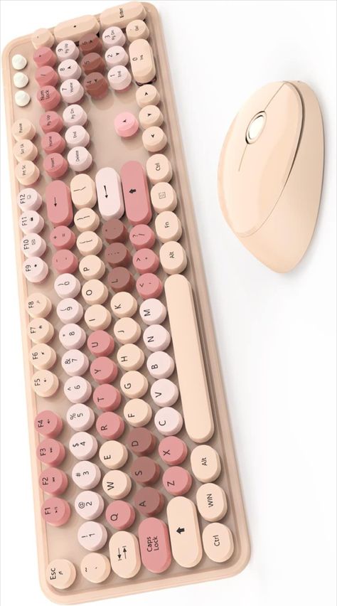 Cute MilkTea Color Wireless Keyboard and Mouse Combo,Colorful Keyboard with Round Keycaps Cute Mouse Computer, Aesthetic Keyboards, Round Keycaps, Fancy Keyboard, Cute Keyboard, Nice Desk, Office Tools, Wireless Keyboard And Mouse, Retro Typewriter