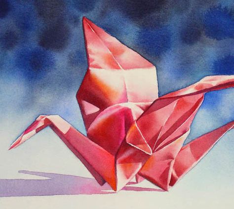 FLIGHT OF FANCY origami crane still life watercolor painting Bonsai Painting, Origami Painting, Origami Drawing, Monochromatic Painting, Origami Cranes, Origami Paper Art, Daily Painters, Origami Crane, Daily Painting