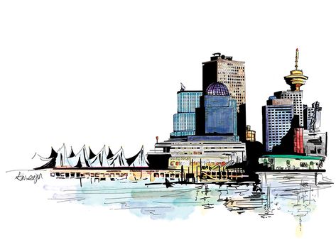 Vancouver Drawing, Vancouver Painting, Collage Moodboard, Vancouver City, Png Art, Nature Art Painting, Content Curation, Line Illustration, City Design