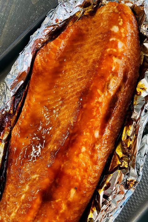 glazed salmon in foil Grilled Salmon On Traeger, Salmon On Traeger Smoker, Salmon Recipes On Traeger, Trager Smoker Salmon, Traeger Salmon Recipes Grilled, Treager Fish Recipes, Treager Smoker Recipes Salmon, Smoked Salmon On Traeger, Smoked Salmon Recipes Pellet Grill