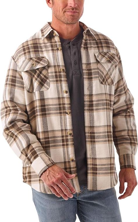 Wrangler Authentics Men's Long Sleeve Sherpa Lined Shirt Jacket at Amazon Men’s Clothing store Lined Flannel Shirt, Mens Sherpa, Winter Jacket Men, Sherpa Jacket, Sherpa Lined, Jacket Buttons, Denim Shirt, Flannel Shirt, Shirt Jacket