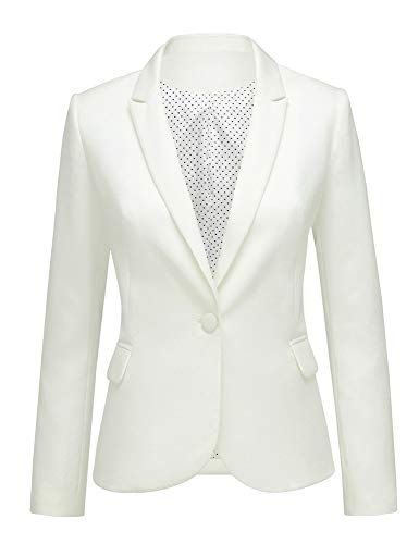 Lookbook Store Women's White Notched Lapel Pocket Button Work Office Blazer Jacket Suit,Beige,Large Best Winter Coats USA Women's Business Casual, Business Casual Blazer, Business Jacket, Work Blazer, Corporate Wear, Blazer Jackets For Women, Jacket Suit, Lapel Blazer, Womens Business Casual