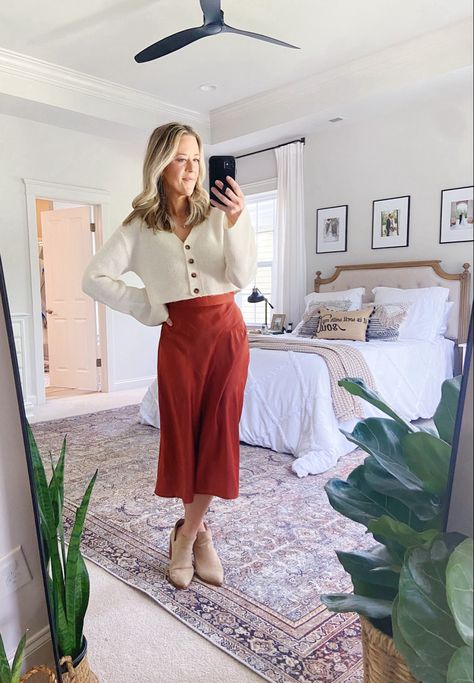 Silk skirt outfit for fall family pictures, date night or church Elevated mom style | fall workwear | church outfit | teacher outfit | pumpkin patch outfit | fall photos outfit Follow my shop @amber_swyers on the @shop.LTK app to shop this post and get my exclusive app-only content! #liketkit #LTKworkwear #LTKSeasonal #LTKfamily @shop.ltk https://liketk.it/4iNYo Elevated Mom Style, Slip Skirt Outfit, Mom Style Fall, Fall Photo Outfits, Silk Skirt Outfit, Patch Outfit, Fall Workwear, Pumpkin Patch Outfit, Church Outfit