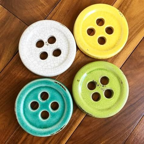 Rustic Ceramic Button Coasters - Set of Four Plant Pot Crafts, Food Coasters, Slip Pottery, Clay Coaster, Silly Crafts, Clay Things To Make, Diy Clay Art, Clay Coasters, Clay Trays